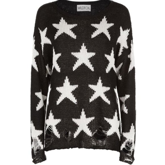 Wildfox Seeing Stars Distressed Sweater – As Seen on Taylor Swift & Selena Gomez - Picture 1 of 11